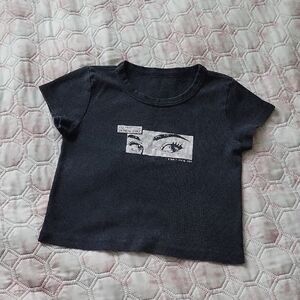 Brandy Melville Charcoal Eye Graphic Crop Top